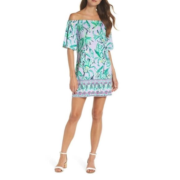 LILLY PULITZER FAWSETT Small Off the Shoulder Dress Lilac Verbena - Picture 2 of 16
